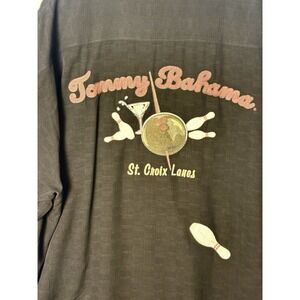 Vintage‎ Tommy Bahama Black Silk Embroidered Camp Shirt Mens 2x La Croix Lanes